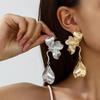 European & American Metallic Floral Stud Earrings - Exaggerated, Three-dimensional, Light Luxury, Double Layer Design