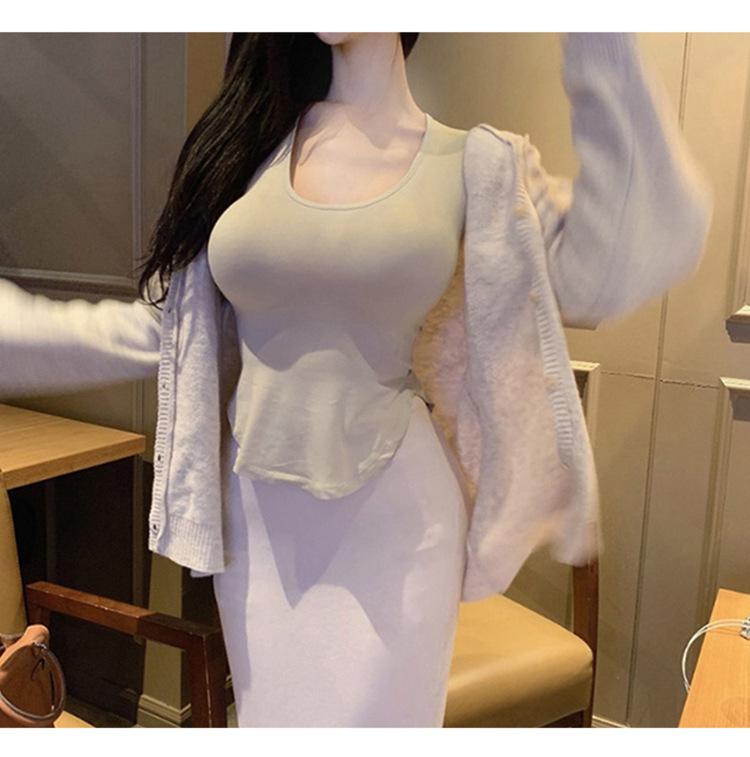 Korean Dongdaemun Low-Cut Slimming Long Sleeve T-Shirt with Curved Hem - Women's Clothing