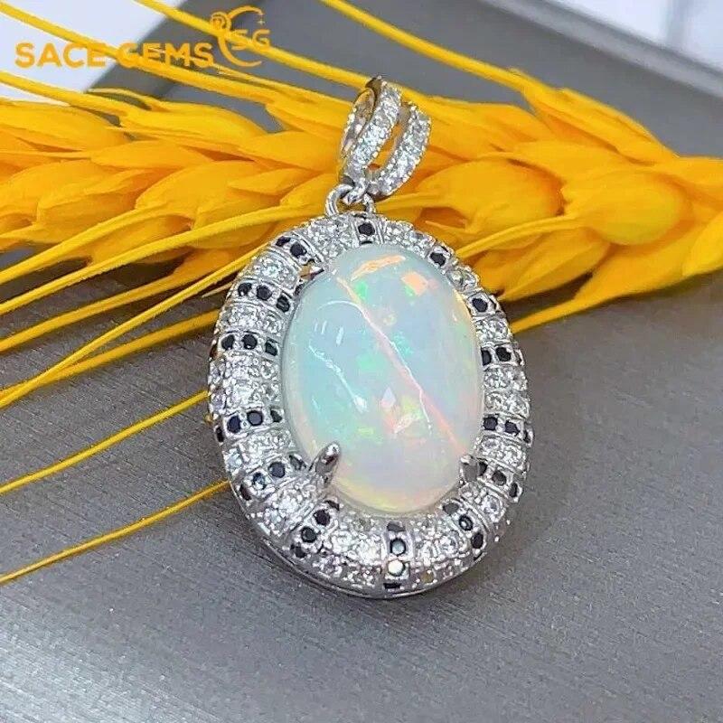 

SACE GEMS, стерлинговое серебро 925 пробы, сертифицированное 10*14 мм, ожерелье с подвеской из натурального опала для женщин, ювелирные украшения для коктейльной вечеринки белый