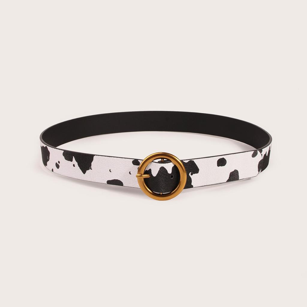 New Animal Pattern Belt Simple Decorative Cow Pattern Retro Women Round Pin Buckle Casual Jeans Belt