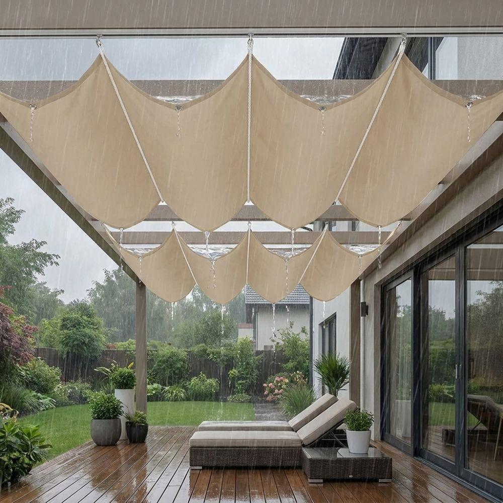 UV Protection Wave Retractable Sun Shade Canopy Waterproof Garden Sunshade Net Pergola Frame