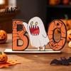 Decorative Fall Table Sign Halloween Wooden Sign, Cute Pumpkin Boo Ghost Holiday Window Display Ornament Tabletop Centerpiece for Indoor Mantel