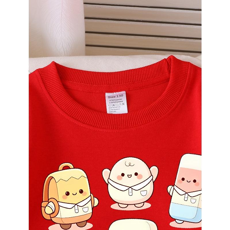 Kids Sweatshirts, Girls' Sweatshirts, Girls' Autumn Winter Fashion Cute Stationery Characters Print Print Long Sleeve Round Neck Sweatshirt