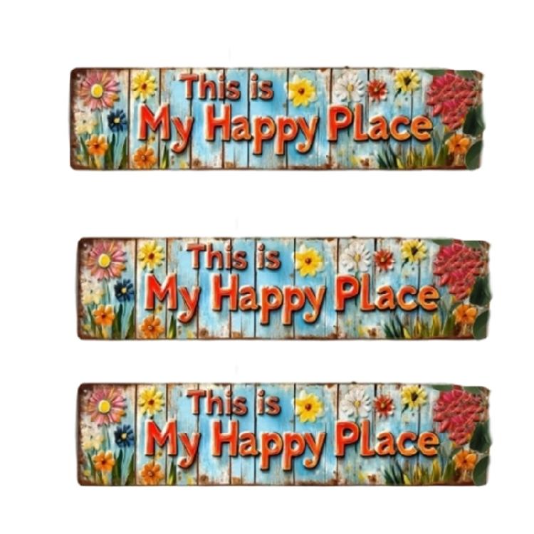 Farmhouse Happy Place Welcome Sign for Outdoor or Indoor Use Weather Resistant Garden Florals Metal Sign Wall Art Decors Gift