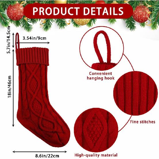 XIMISHOP 6PACK Christmas Stockings,18Inches Large Cable Knitted Stocking Personalized Xmas Hanging Stocking Decorations with Name Tags for Holiday