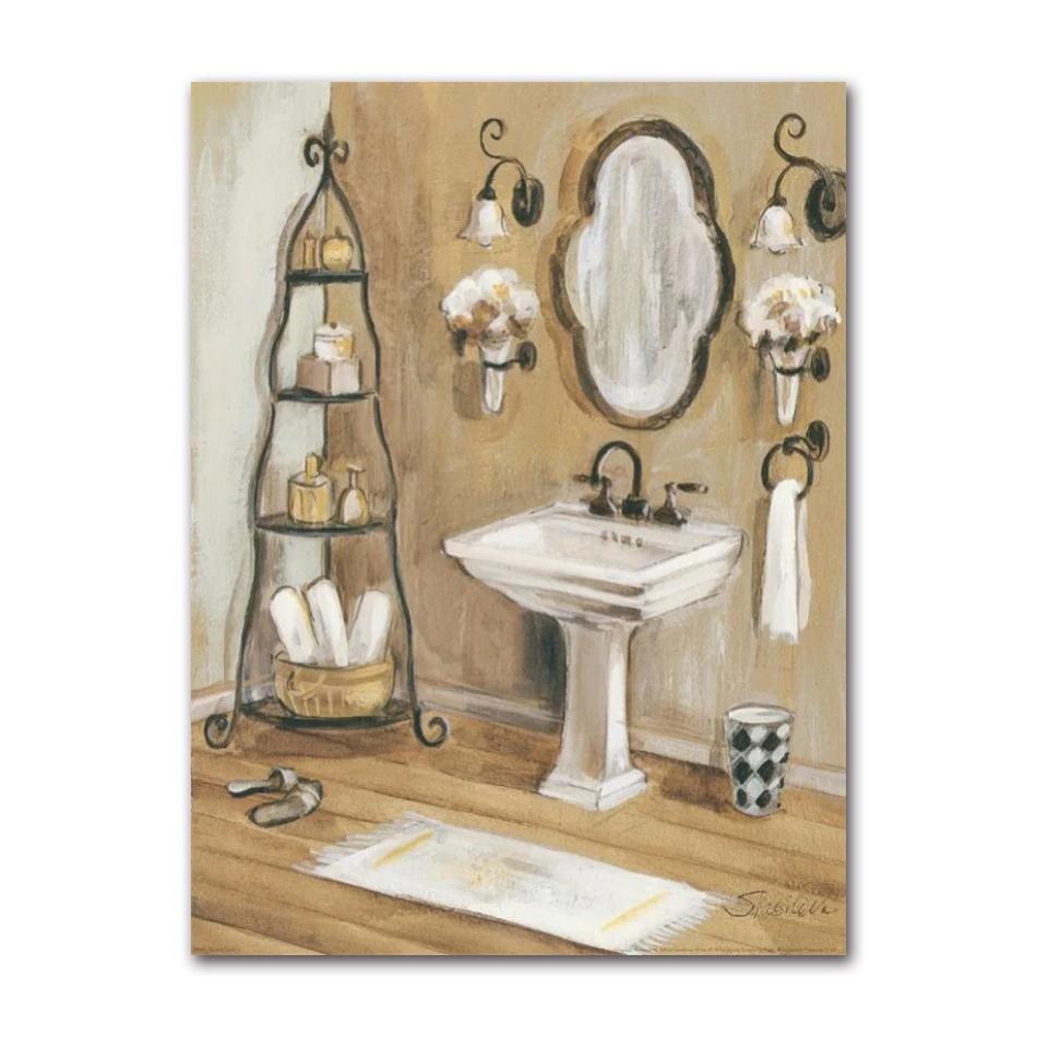 Retro Victorian Bathtub Vintage French Bathroom Tub Poster Canvas Painting Print Wall Art Picture for Bath Room Home Decor
