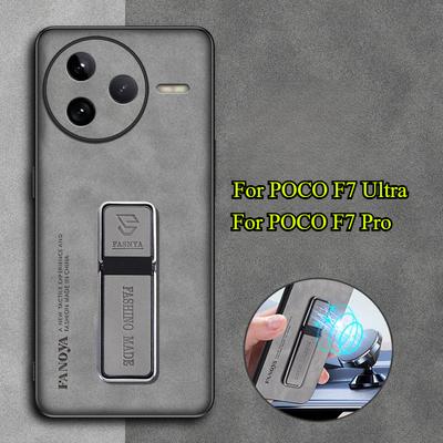 Custodia in Pelle di Montone per POCO F7 Ultra F7pro Lusso Opaco Silicone Bumper Supporto Cavalletto Cover Posteriore per POCO F7ultra