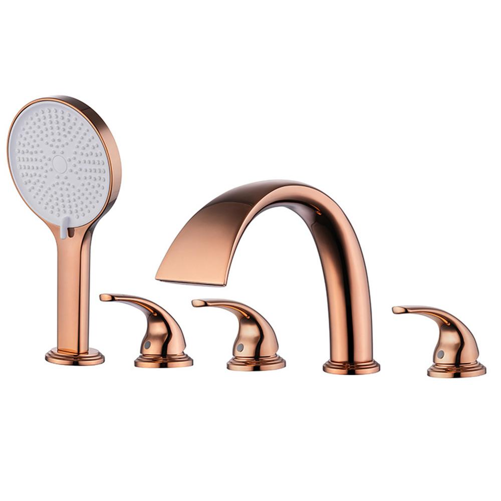 Rose Gold Bathtub Faucet Set Widespread Tub Sink Mixer Tap Brass Brushed Gold Bathroom Bath Shower Faucet with Hand shower Head