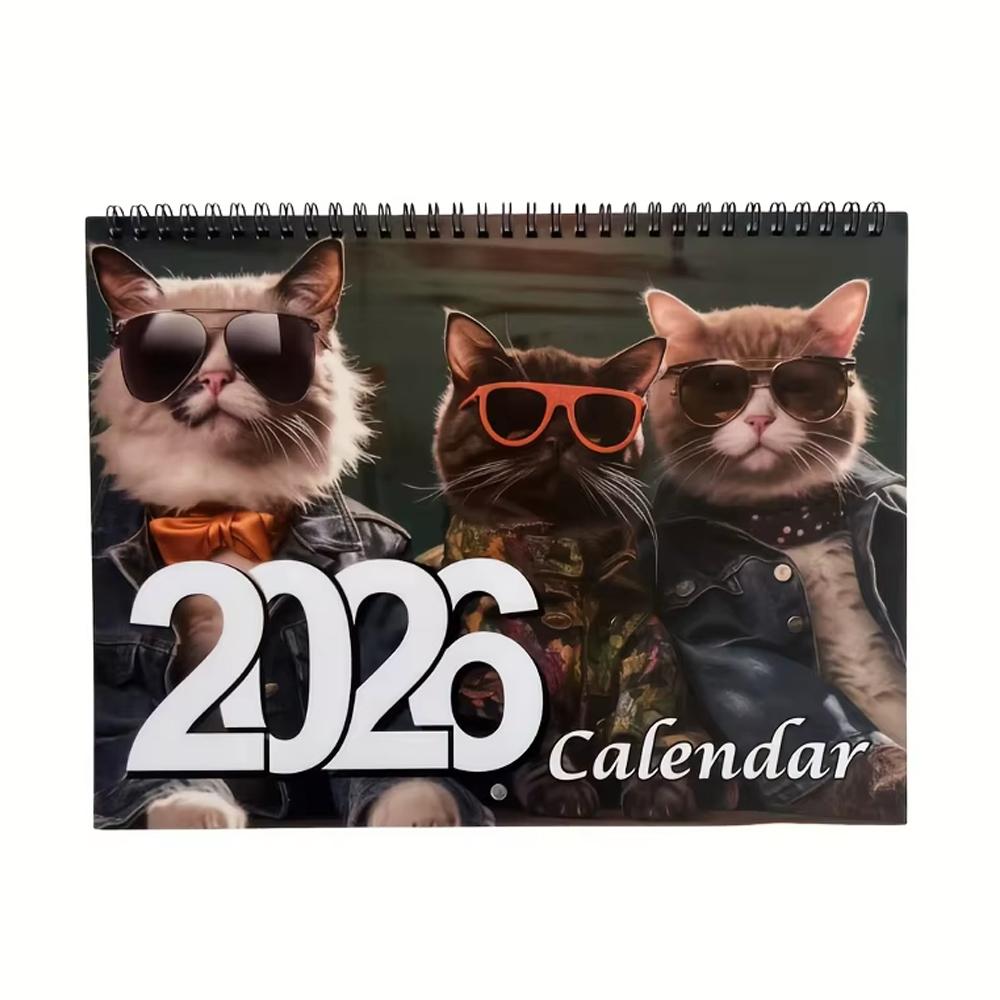 

New 2026 Cat Calendar Funny Cats Design 12-Month Daily Weekly Monthly Planner Agenda Organizer Home Decor Hangable Wall Calendar