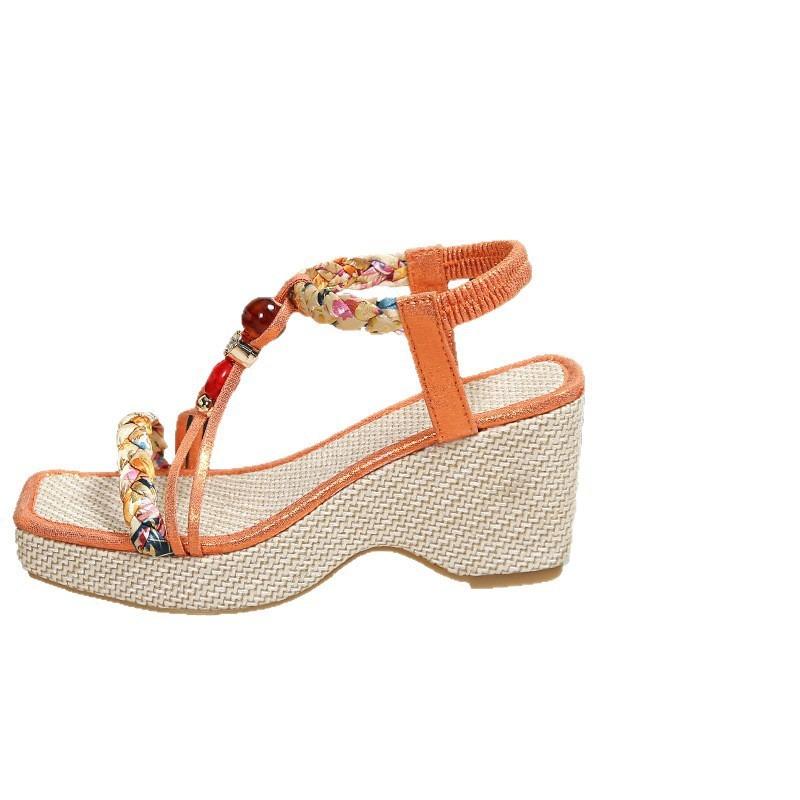 New Plus-size Women's Shoes with Wedge Heels Elastic High Heels and Sandals