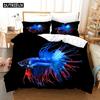 3D Printed Cartoon Fish Photo Chinoiserie Bedding Set Down Quilt Cover With Pillowcase Double Complete  King