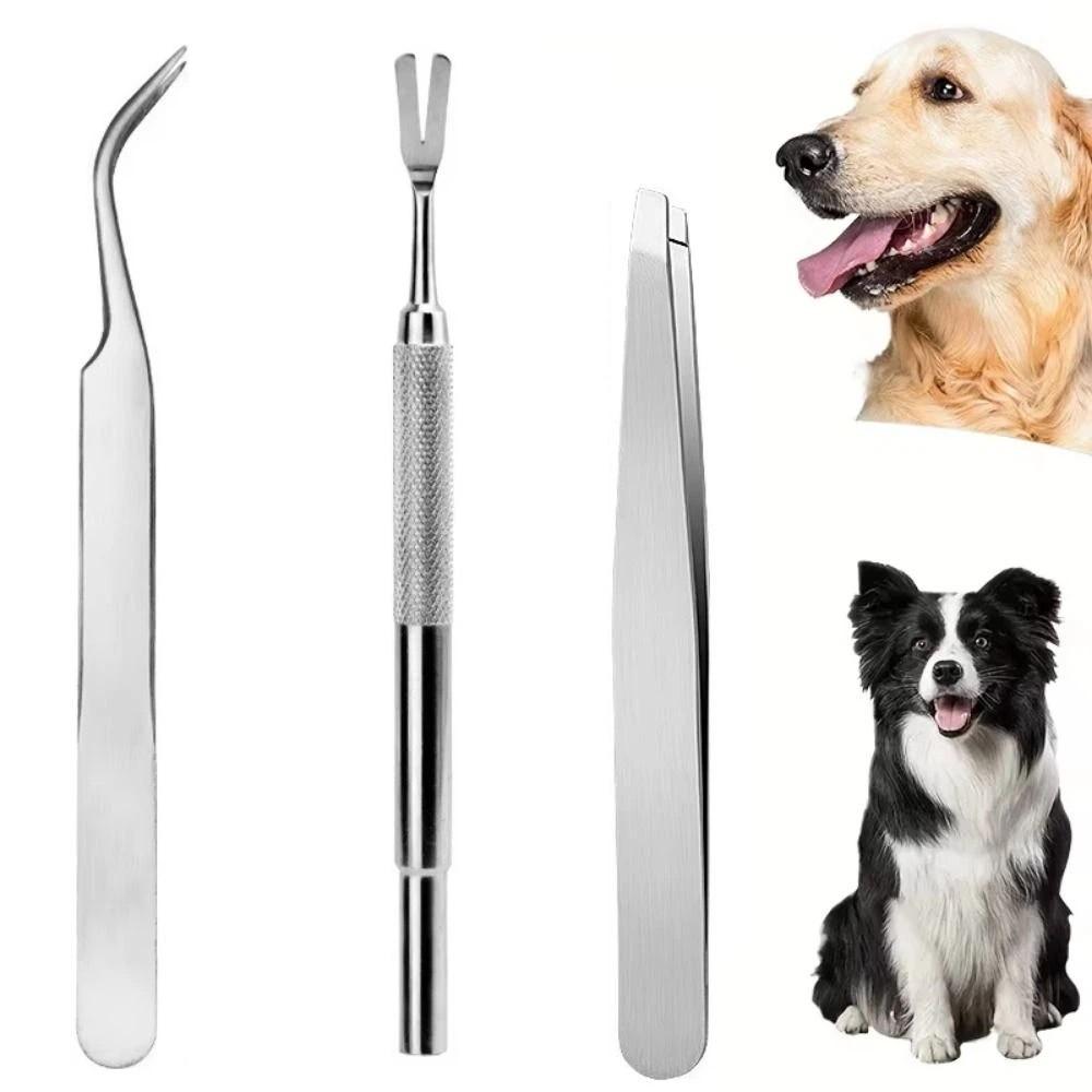 3Pcs/Set Tick Fork Tick Removal Tool Stainless Steel Pet Tick Hook for Pets