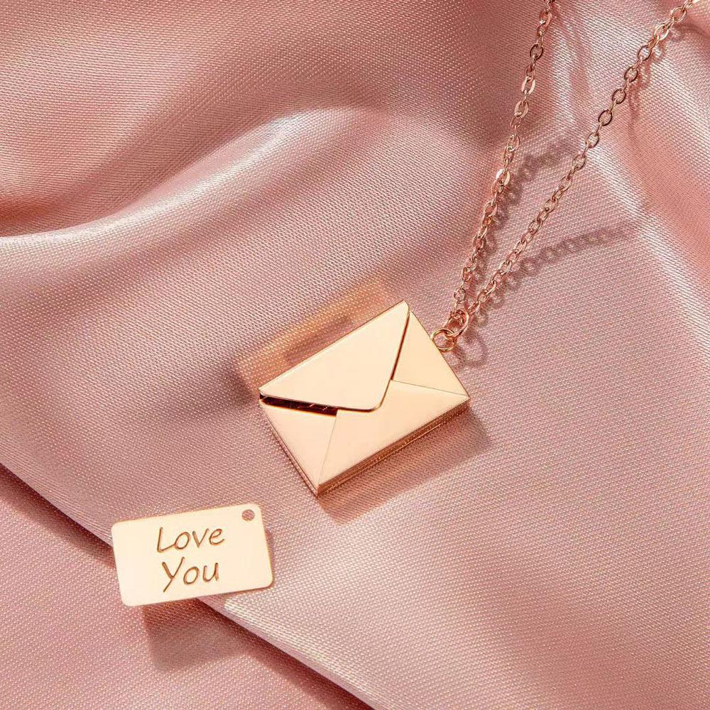 Love Letter Envelope Pendant Necklace Customized Stainless Steel Jewelry Confession Love You for Valentine Day Mother Day