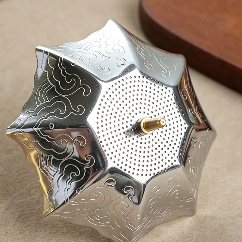 Tea Strainer for Cups and Teapots, Umbrella-Shape 304 Rustproof Steel Infuser Loose Leaf Filter with Wood Drip Rest Base