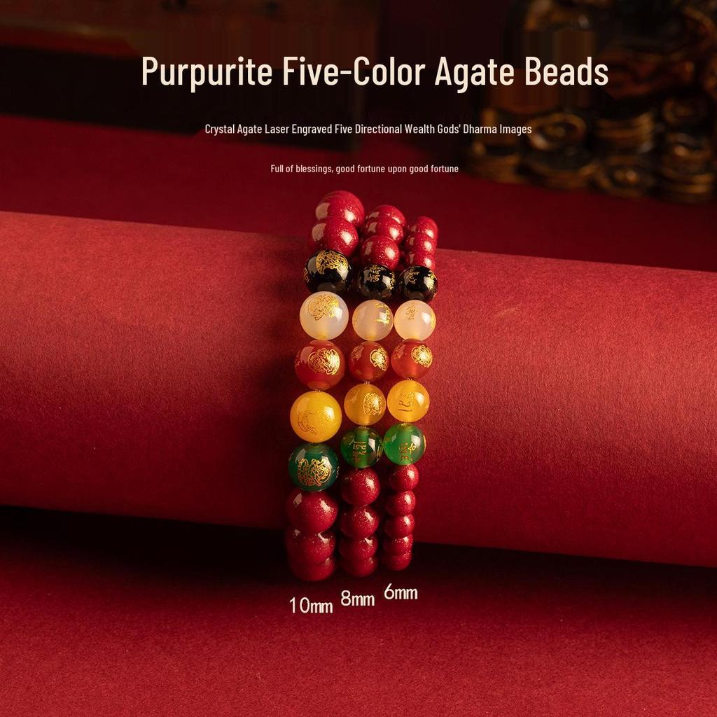 Huihao Cinnabar Beaded Agate & Purple Gold Sand Wealth Bracelet