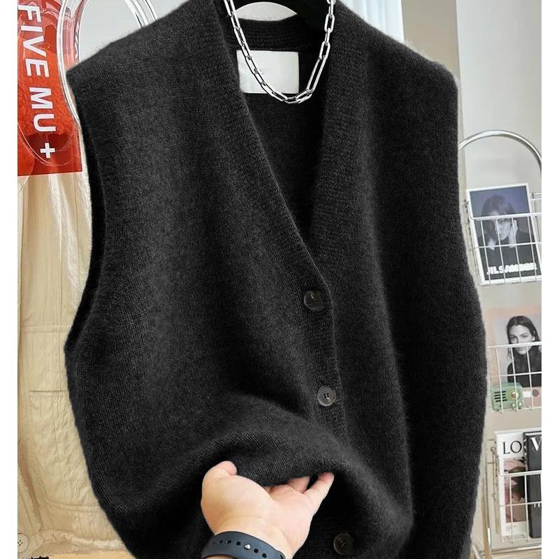 Women Versatile V-neck Sweater Vest Coat Female Fashion Sleeveless Knitted Cardigan Sweaters Vests Top