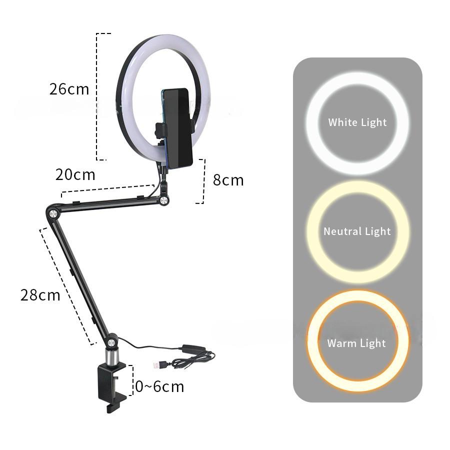 

10 Inch 360° Light Table Top Clip Ring Lamp Free Adjustment Live Broadcast LED Phone Holder Cantilever Fill Light