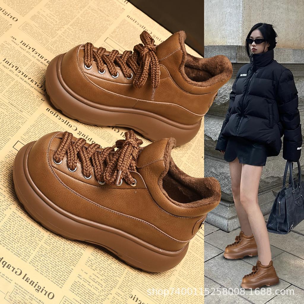 HS66082B Thick-soled Inner Height Increase and Velvet Fashion Versatile Women's 2026 Autumn and Winter New Casual Shoes
