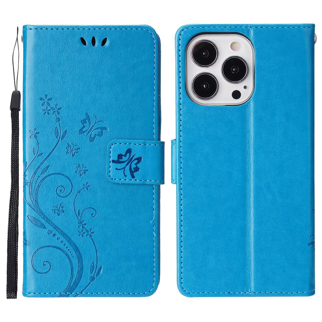 For iPhone 16 Pro Case Shockproof Butterfly Floral Leather Flip Phone Cover