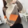 Women's Half Turtleneck Sweater Fall Winter Loose Knit Sweater Top Color-blocked Pullover Knit Jumper Outerwear