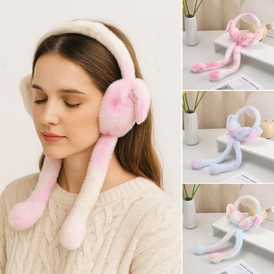 Funny Rabbit Ear Muffs Soft Colorful Winter Warm Earmuffs Moving Jumping Ears Ear Warmer for Women Girls