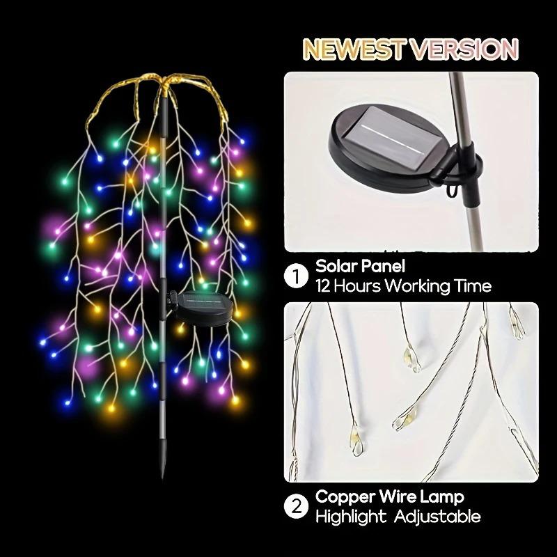 6 buc. Lumină solară pentru artificii, în aer liber, impermeabilă, pentru copac de salcie, cu LED-uri pentru decorarea grădinii, iarnă de vacanță.