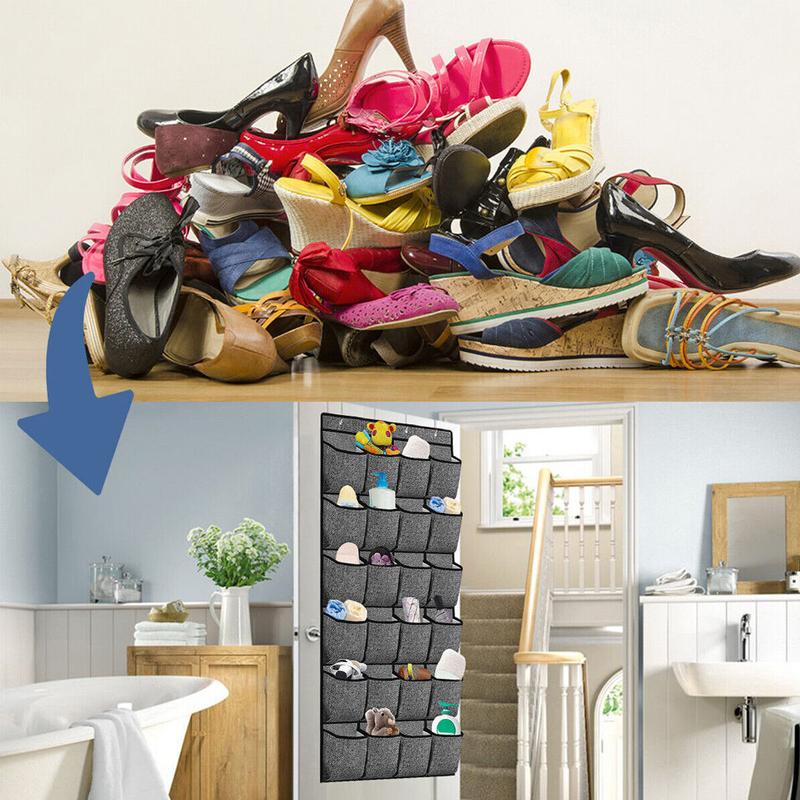 24Pocket Hanging Shoe Holder Storage Box Over Door Rack Hanger Closet Organize