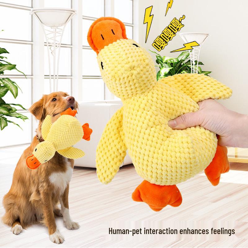 Plush Yellow Duck Dog Toy: Squeaky, Bite-Resistant Teething Companion for Puppies and Dogs