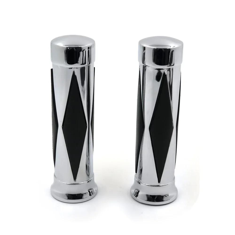 7/8" 22mm Skull Diamond Style Hand Grips for Harley Davidson Motorcycle Parts Chromed