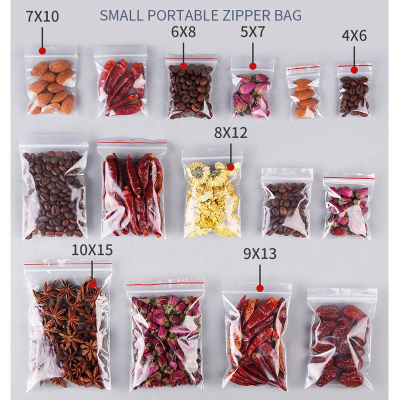 100pcs/pack Resealable Ziplock Bag Self Seal Clear Food Storage Bag Package Zip Lock Plastic Bag Reclosable Fresh Bag Organizer