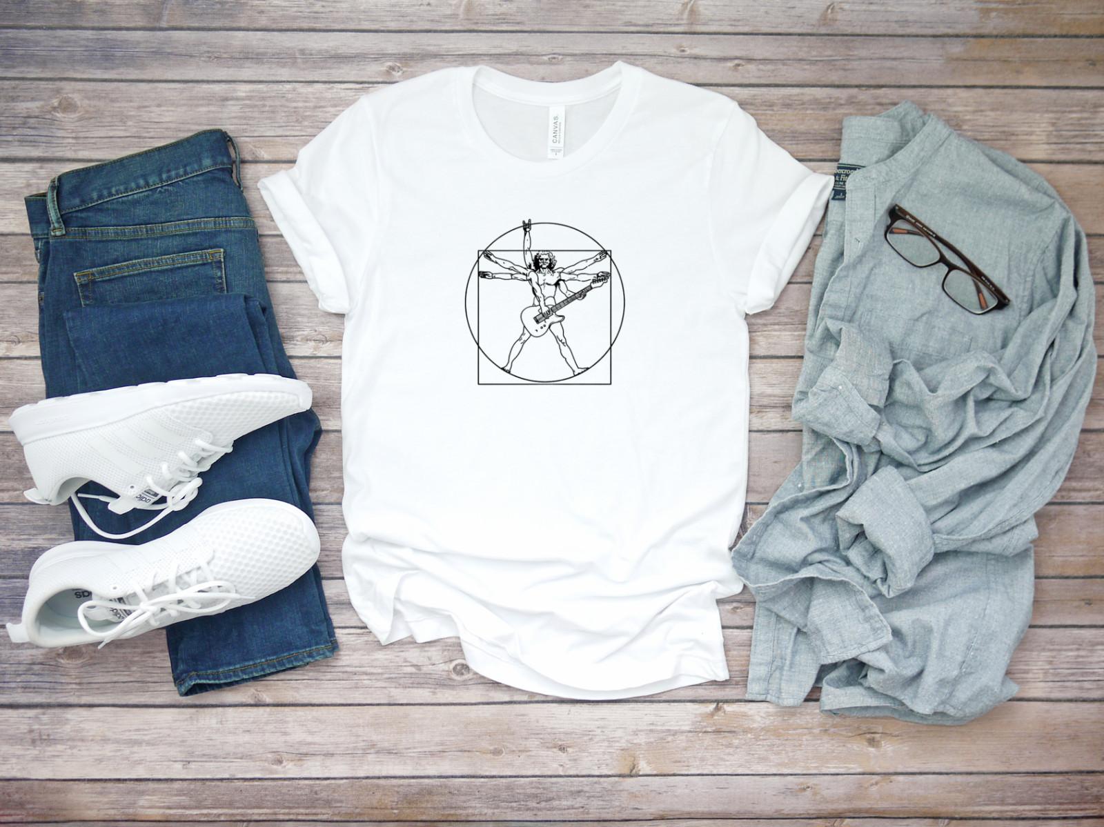 Vitruvian Man Guitar Da Vinci Sketching Short Sleeve White Men T-shirt D320 S