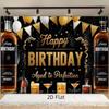2D Elegant Black and Gold Backdrop, Whiskey Theme "Happy Birthday" Background for Cocktail Parties