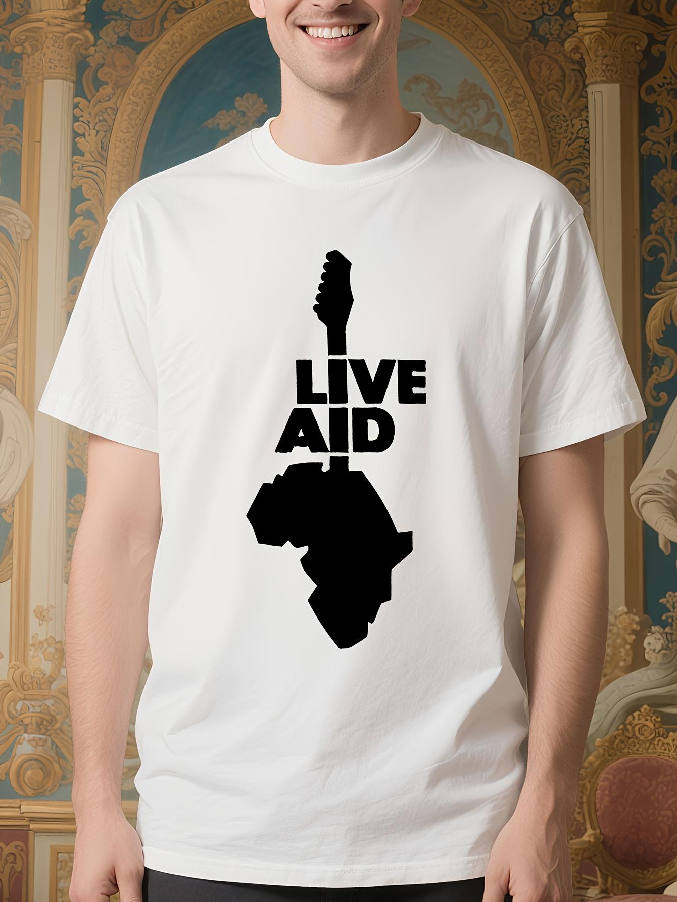 Live Aid Concert Graphic Tshirt for Men - Black Cotton Te... XXXXL