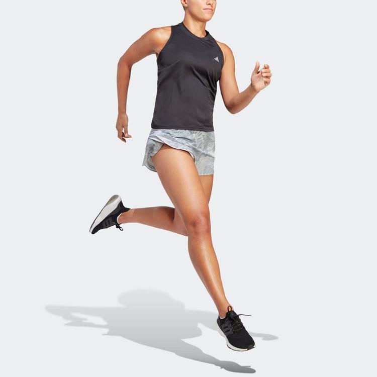 Adidas Logo Print High-Waist Straight Shorts Women Bottoms Gray HY5503