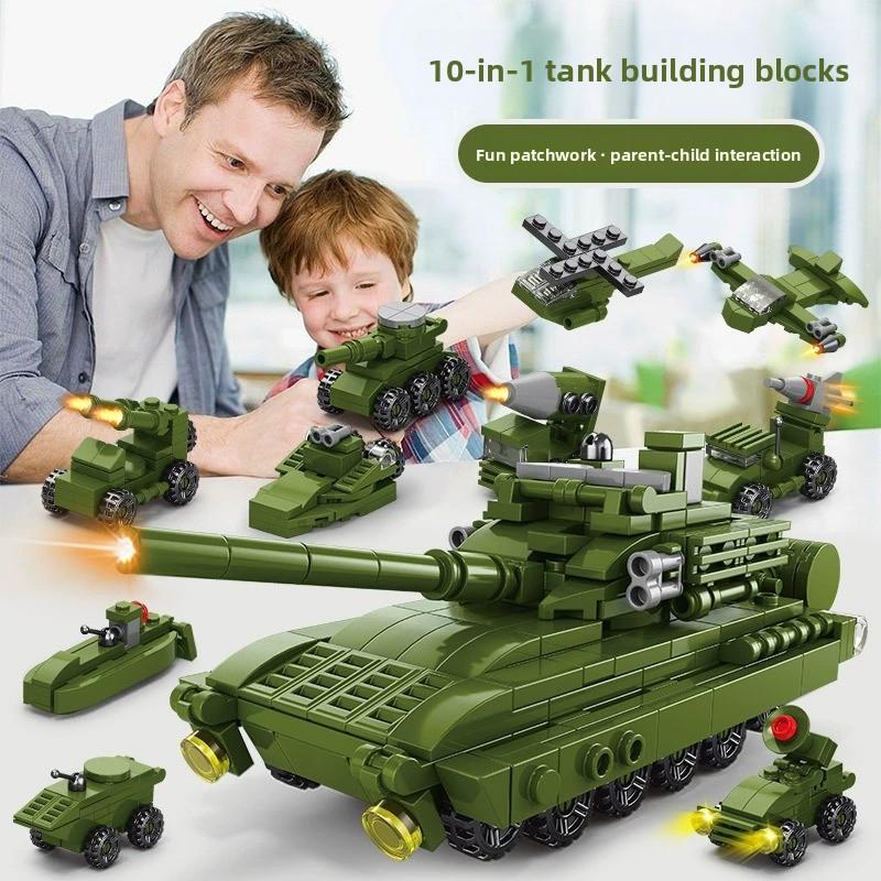 Bloques de construcción militares 10 en 1, juguete educativo de ensamblaje para niños y niñas