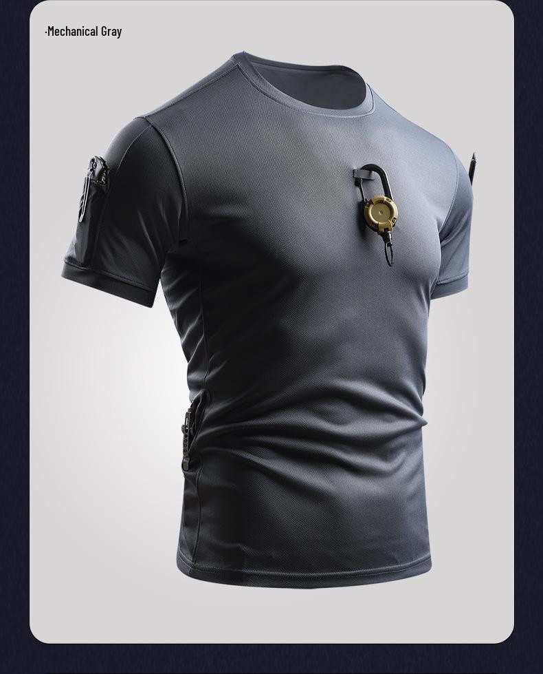 Men's Quick-Drying Tactical T-Shirt - Elastic, Breathable Ice Silk, Wear-resistant, Round Neck Short Sleeve for Summer Outdoor Sports and Fitness