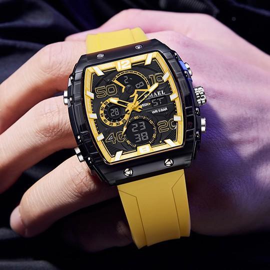 Barrel-Shaped Electronic Watch Waterproof Dual-Display Led Luminous Alarm Clock Men'S Student Electronic Watch
