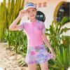 Short Sleeve Training Wear Medium and Large Children's Swimsuit Printed Dress-Style Suit Girls
