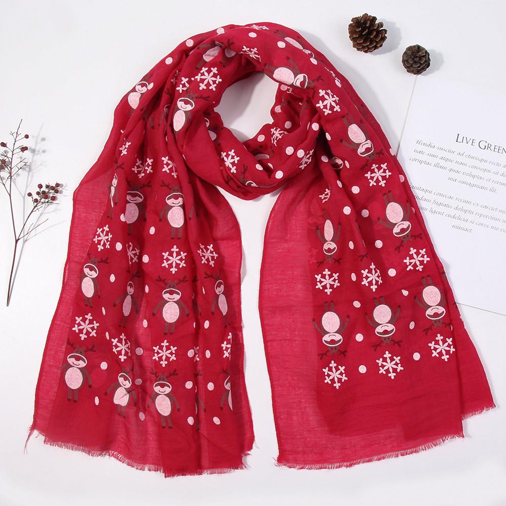 Women Christmas Festive Winter Deer Print Warm Winter Snow Flake Scarf
