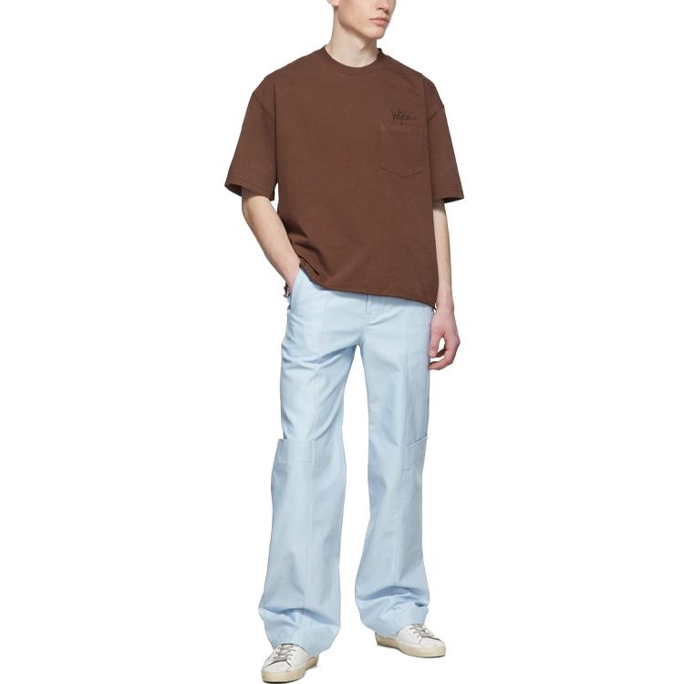 We11done Ss22 Rhinestone Logo Pocket Short Sleeve T-Shirt Unisex Tops Brown WD-TT1-22-523-U-BR