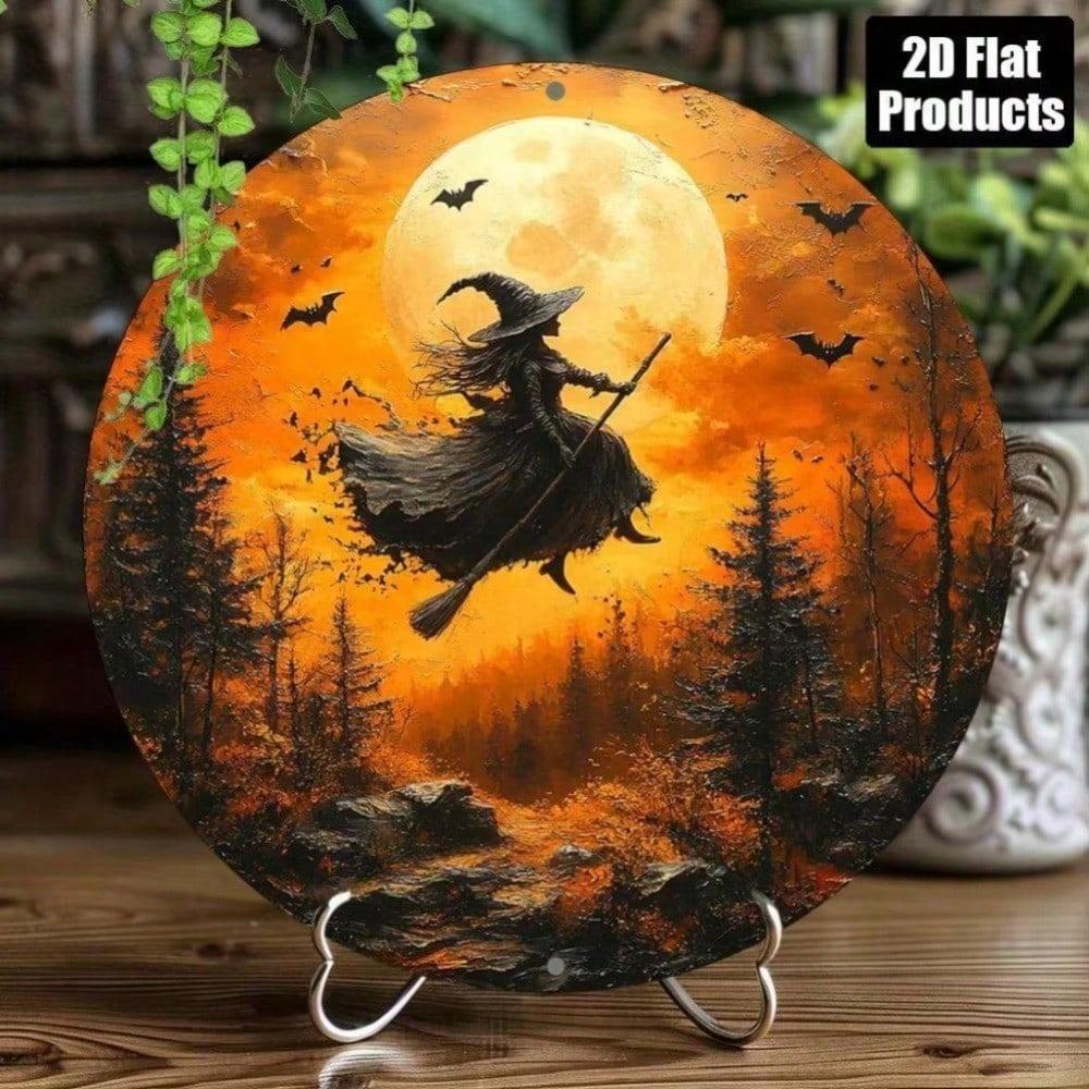 1pc Witch Round Aluminum Halloween Plaque, Wall Decor Hanging Sign for Home  1pc Witch Halloween Sign Round Metal Plaque, Wall Art Hanging Home Decor