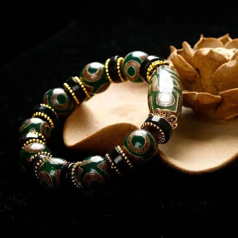 Natural Chalcedony Bracelet, Ethnic Style Tibetan Retro Product, Three-eye Cultural Jade