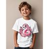 European Sizes Kawaii Pink Snake and Flowers Year of Snake Funny Awesome Graphic Kid T-Shirt | Casual Streetwear Tees Tops for Kids