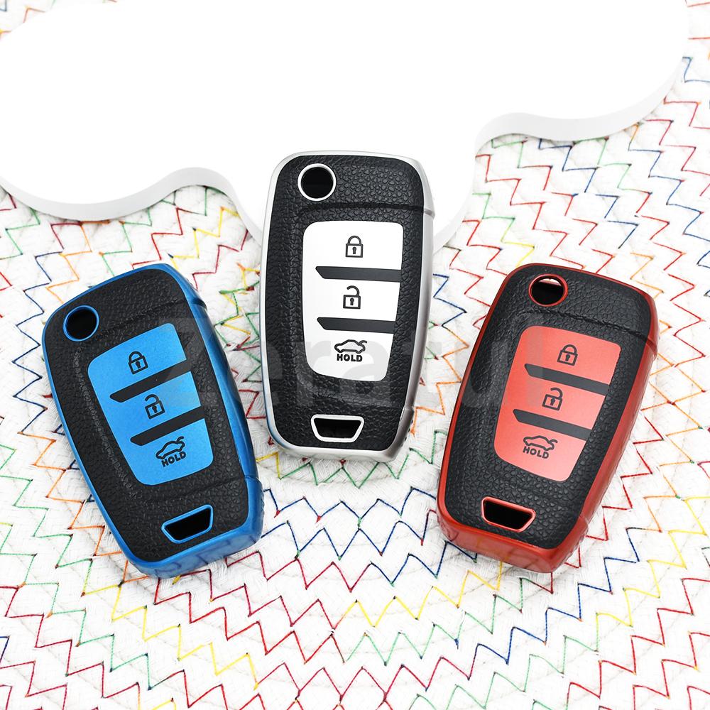 Auto Shell Keyless Leather Tpu Remote Key Fob Case Cover For Hyundai Genesis Ix35 I30 Sonata Tucson Verna Accent Venue Elantra