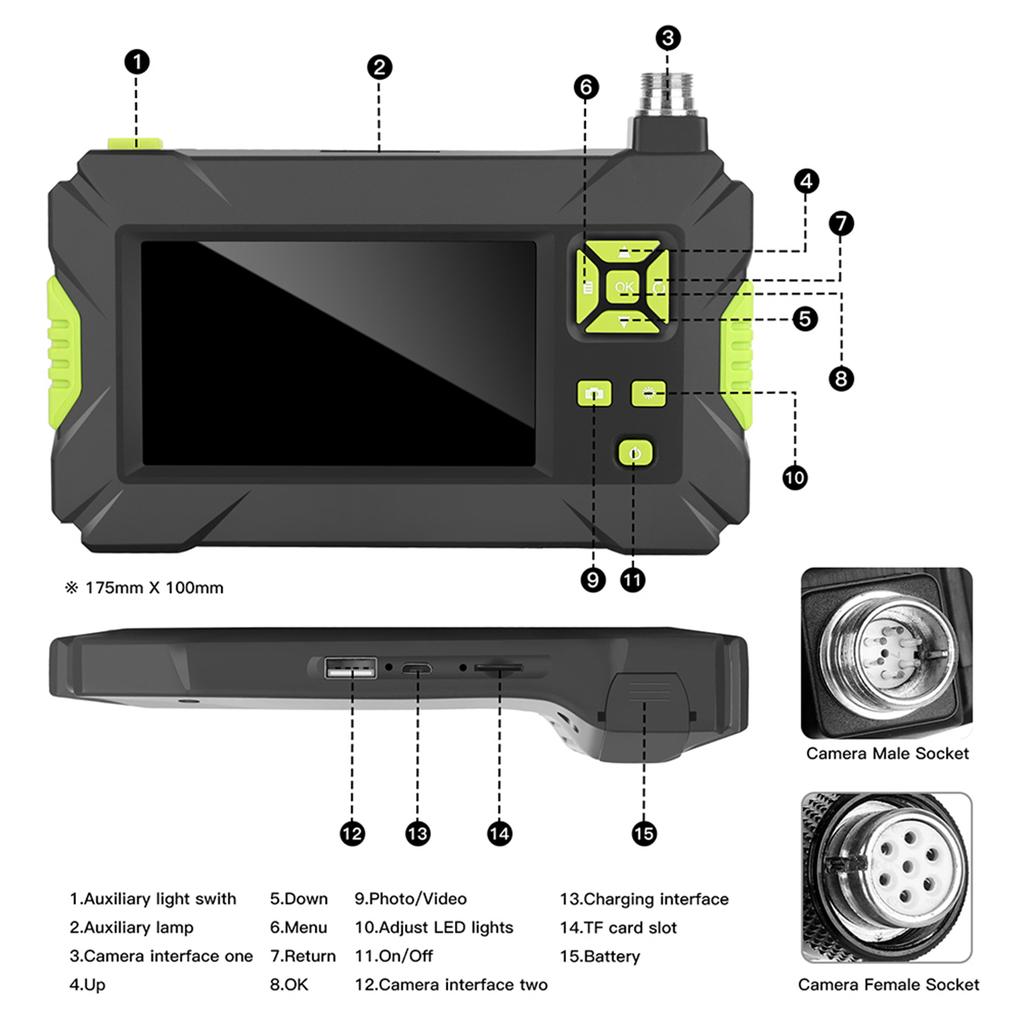 4.3in P30 1080P HD Pipe Inspection Endoscope Camera IP67 Waterproof Industrial Borescope