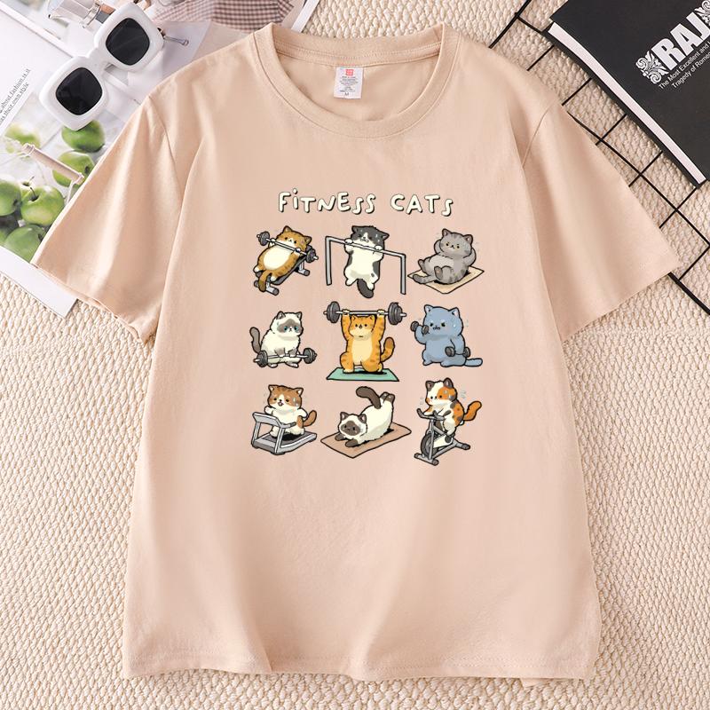 Funny Cat TShirt Sarcastic Fitness Cats Gym Workout T Shirt Husband Gift for Him Cotton Short Sleeve Round Neck Tshirts Clothes