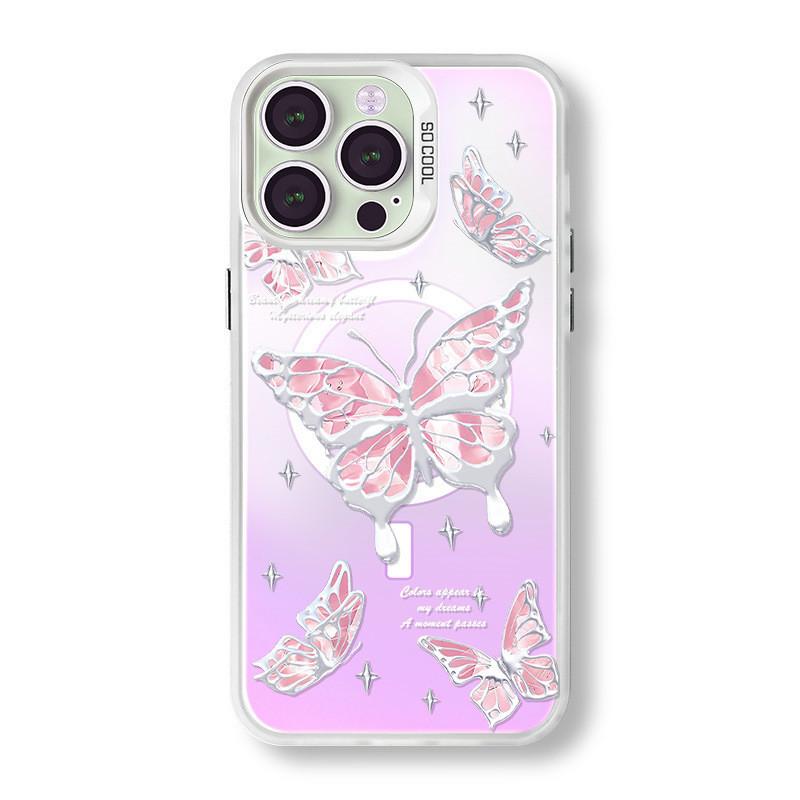Magnetic Bracket Frosted Phone Case Compatible and Suitable for iPhone15 14 13 12 11promax Xsmax Xr 7 8plus Elegant Pink Butterfly