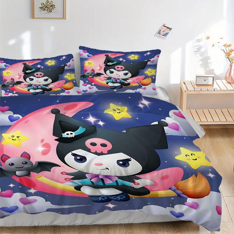 

3pcs Starry Night Sky Kuromi Pattern Bedding Set, 1* Cover + 2*Pillowcases, Printed Bedding Set, Soft and Comfortable, Suitable for Bedroom 135x200cm
