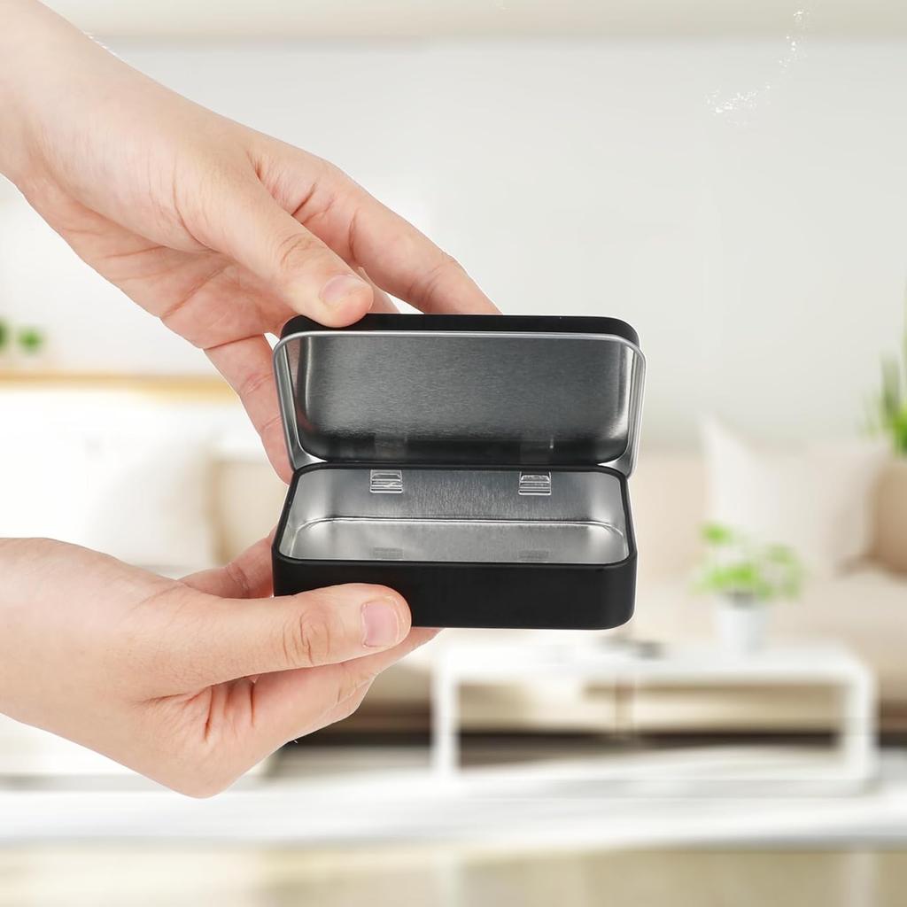 Rectangular Metal T with Lids, Black Small Box with Lid Hinged Tin Container Portable Storage Case Organizer for Home Jewelry, Cosmetic Tools, Gifts