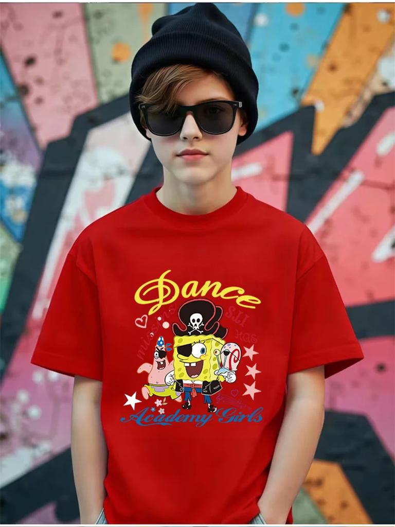 Bouncy SpongeBob Short Sleeve T Shirt Children Summer Cute Crewneck Casual Boys Girls 3-14